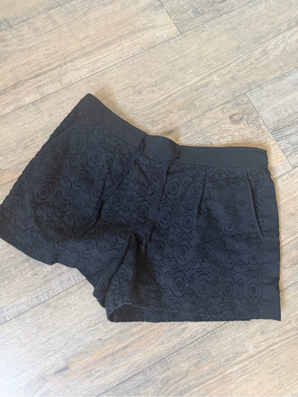 LOFT Black Lace-Overlay High Waist Shorts
